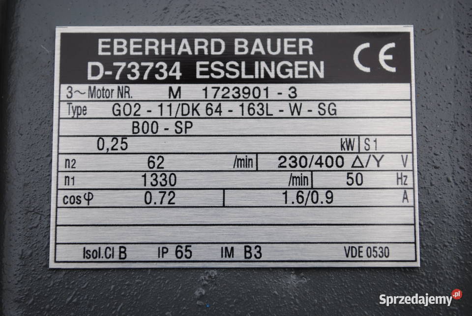 Motoreduktor 025kw 62obrmin Firmy BAUER Kargowa