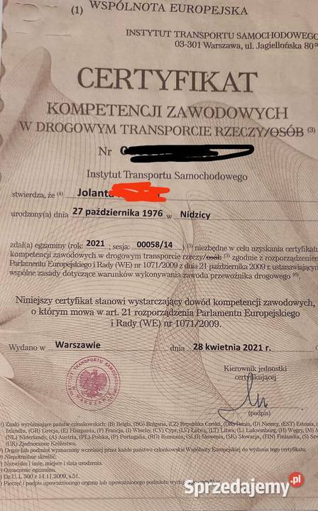 Udostępnię Certyfikat Kompetencji Zawodowych Nidzica - Sprzedajemy.pl