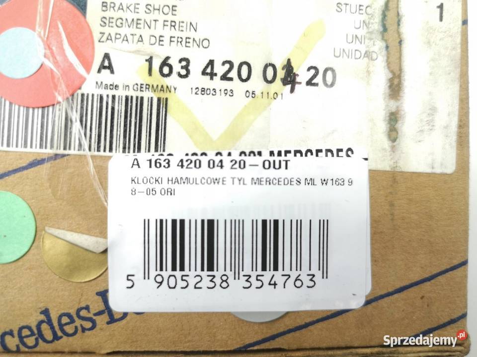 KLOCKI HAMULCOWE TYŁ MERCEDES ML W163 9805 ASO