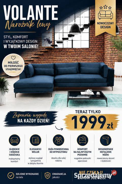 Narożnik VOLANTE LEWY Sofy i kanapy Bralin sprzedam
