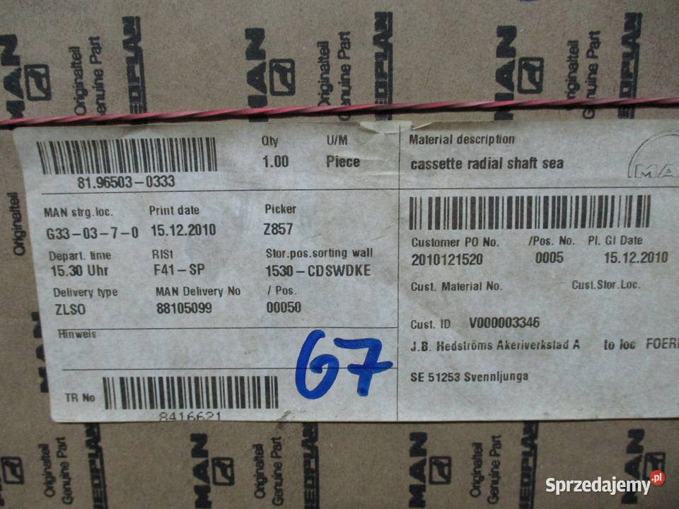 Pierścień uszczelniający wału Man 81965030333