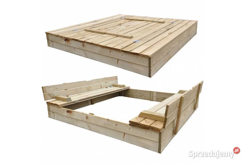 piaskownica drewniana z ławkami 120 x 120 śląskie Kalety