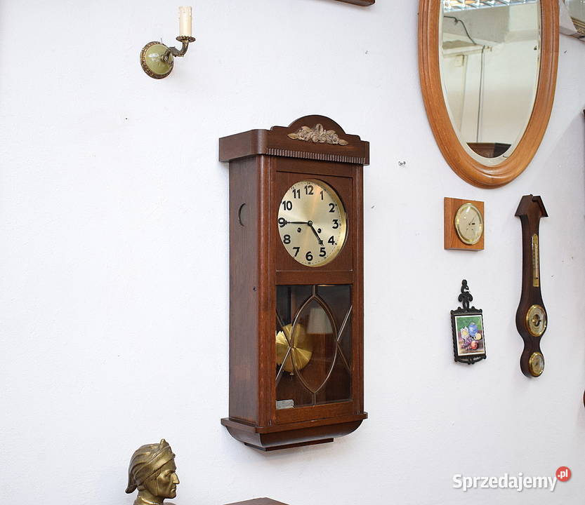 Stary zegar wiszący Junghanas sygnowany witraż Świdnica