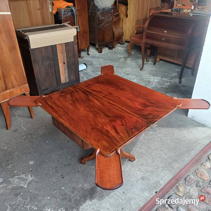Unikatowy Stolik Karciak Biedermeier rozkładany Suchorzew
