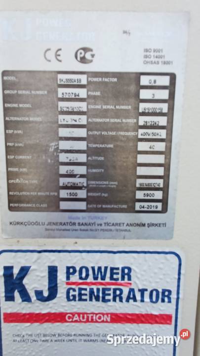 SPRZEDAŻ Agregat prądotwórczy KJ Power 550 kVA dolnośląskie Jelcz-Laskowice sprzedam