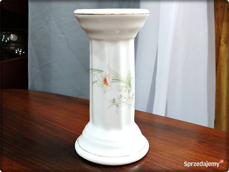 Stary Kolumnowy Świecznik wzór w kwiaty złocenia Żary sprzedam
