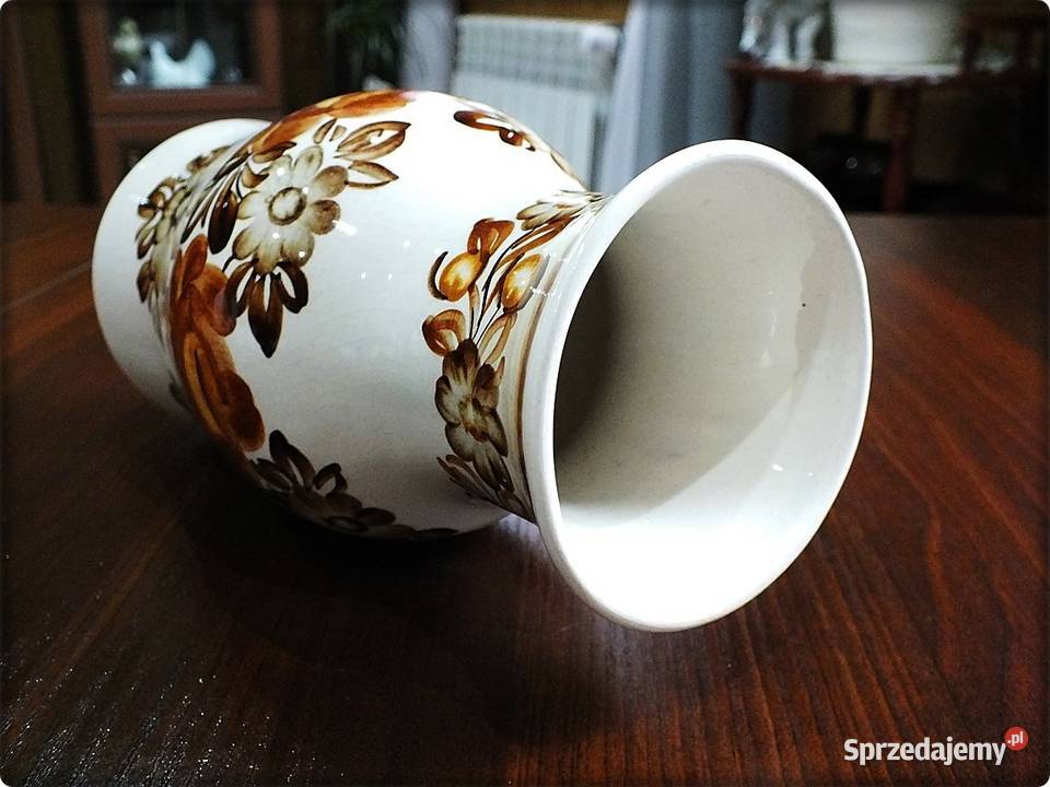 Wazon ZF KOŁO Ręcznie malowany w Brązowe kwiaty lubuskie Żary