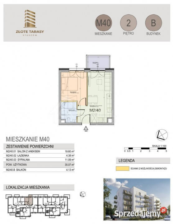 M40 3507 m 2 pokoje balkon 2 piętro Staszów sprzedam