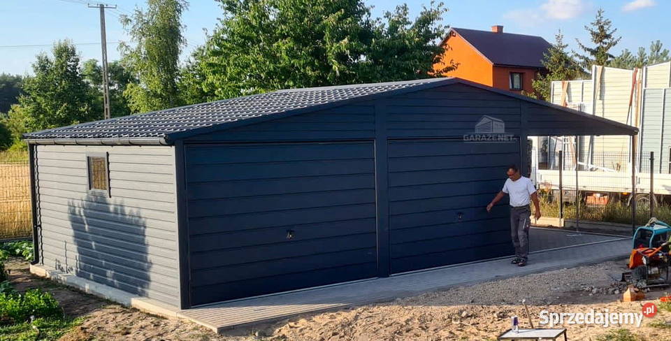 GARAŻ BLASZANY 6m x 6m WIATA 3M DWUSPAD 2xBRAMA Łapanów