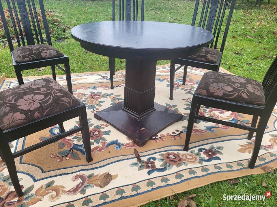 Stary solidny stół z 5 krzesłami przedwojenny 100cm