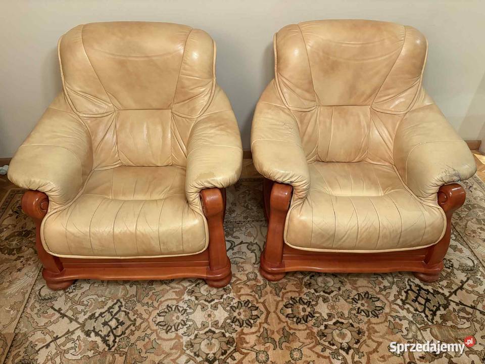 Komplet wypoczynkowy dwa fotele skórzane dwa Elbląg