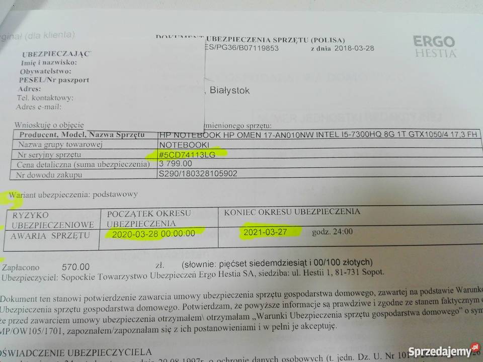 Laptop HP OMEN 17AN010NW GWARANCJA podlaskie