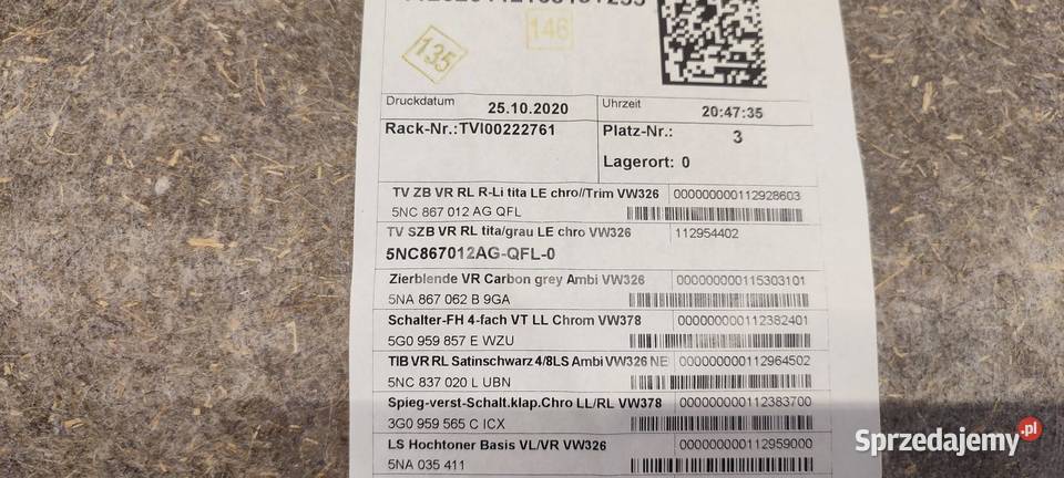 VW TIGUAN II BOCZEK DRZWI PRAWY PRZÓD RHD