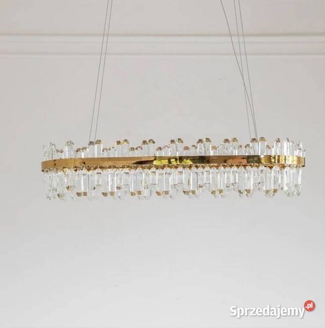 Żyrandol kryształowy złoty podłużny stół Warszawa
