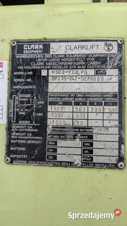 Wózek Widłowy Clark H500 Y60LPG 1500 Przasnysz