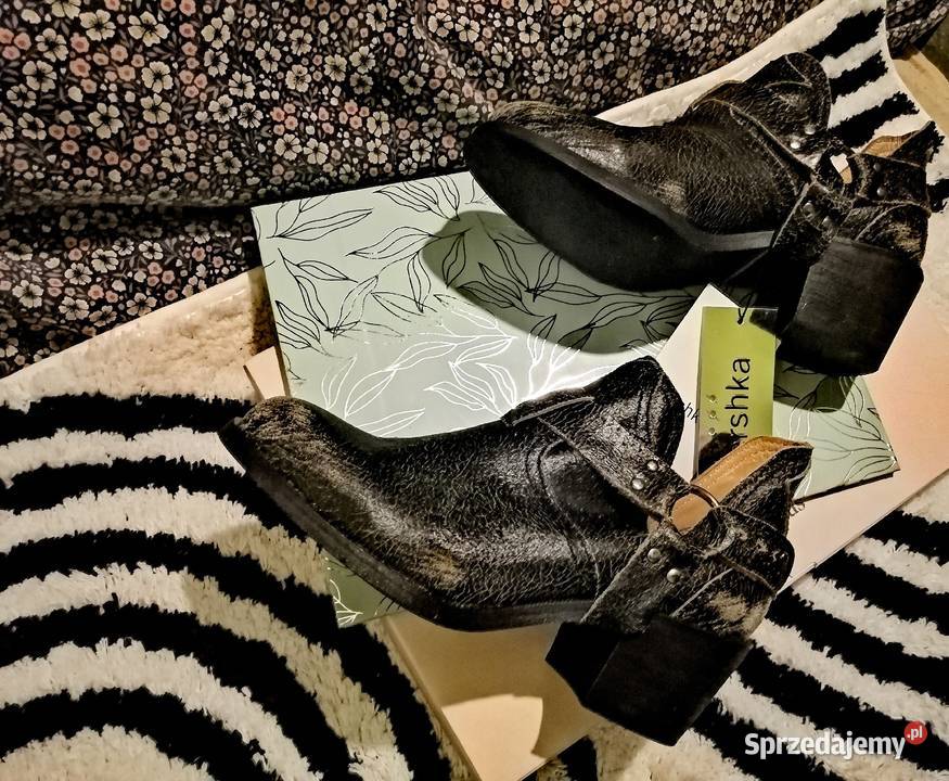 BERSHKA niepowtarzalne botki SKÓRZANE półbuty