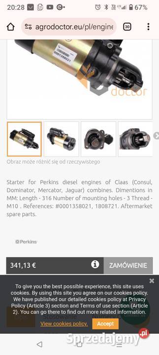 Rozrusznik perkins kombajn Claas Jaguar Do kombajnów Pieniążkowice