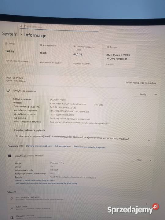 Komputer DO GIER Ryzen 9 5950X RX 9060 XT 16GB Pozostałe Białystok