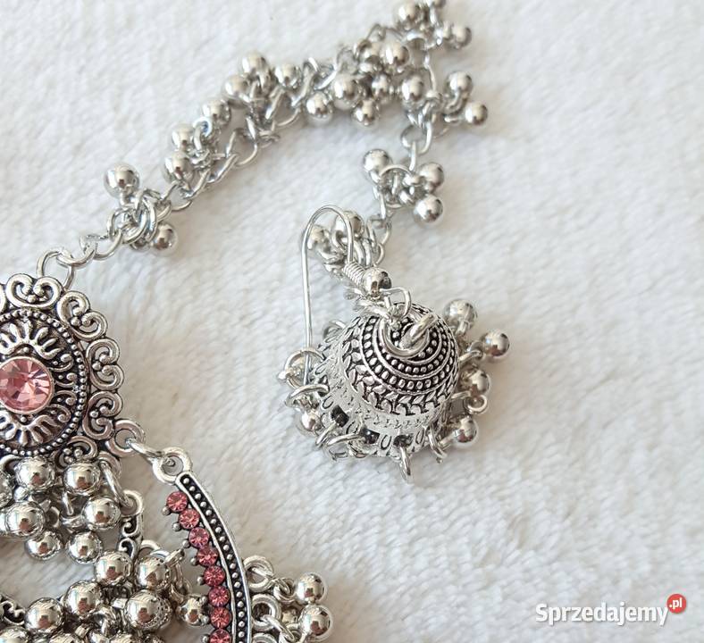 Duże długie kolczyki srebrny kolor różowe