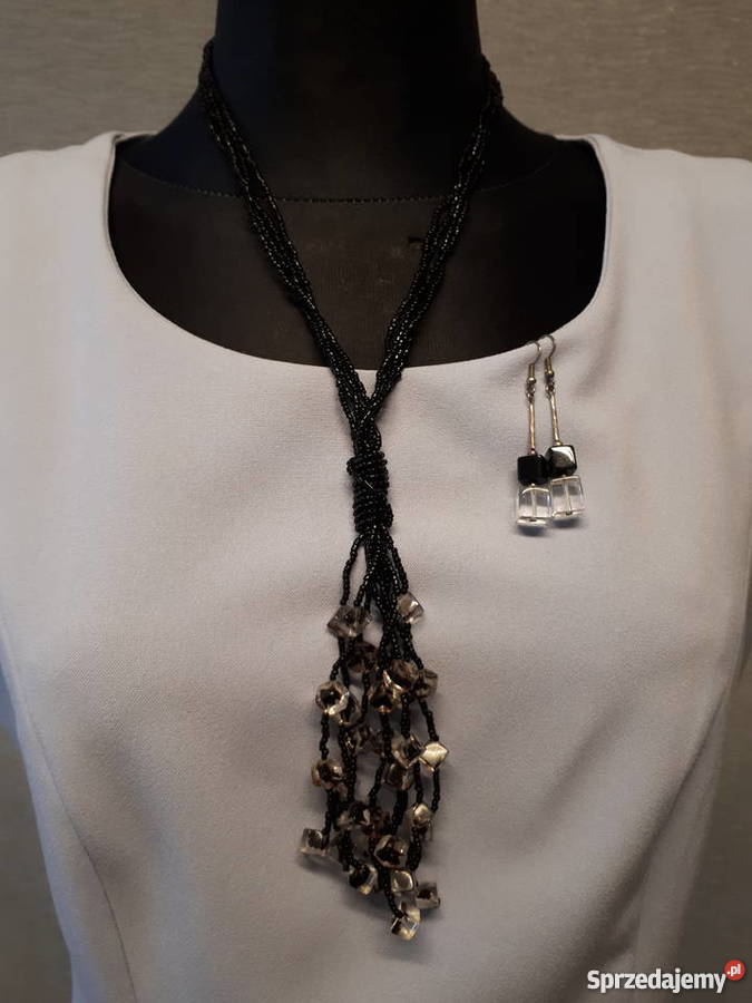Czarny naszyjnik z kolczykami przeźroczysta Olkusz