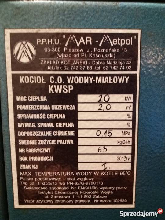 Kocioł piec MarMetpol KWSP20 KW sprzedam