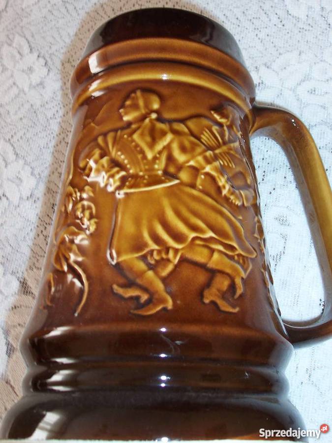 Polski porcelitowy kufel PRL Tułowice brązowy Opole