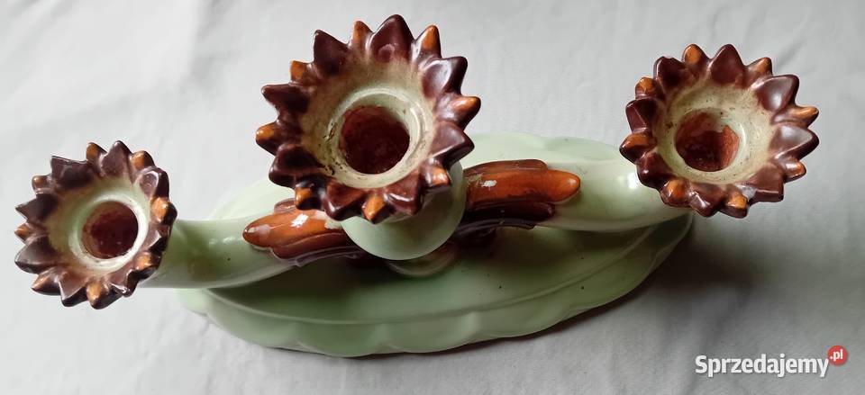 Secesyjny ceramiczny świecznik trójramienny Koźminek