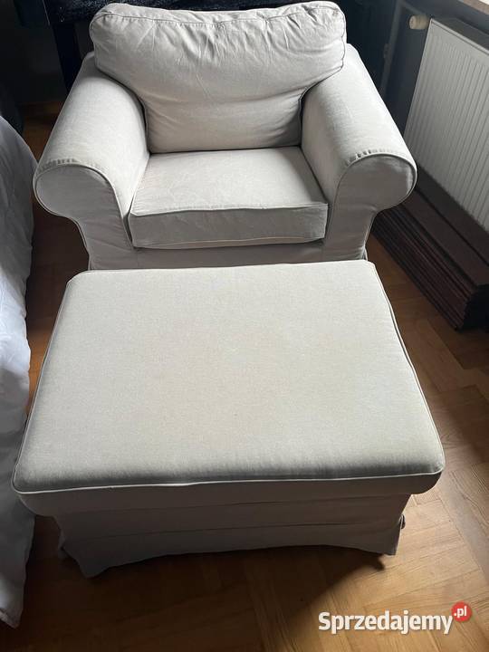 Fotel IKEA EKTORP podnóżek Kilanda jasnobeżowy