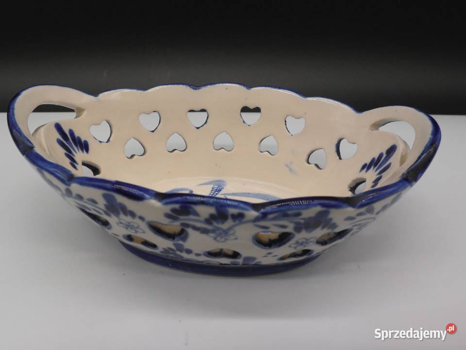 Koszyczek Delft Blue Ażurowy Serduszka Ceramika Raszków sprzedam