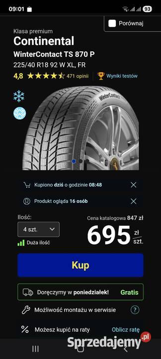 Nowe 4 opony zimowe premium Continental r 18 Warszawa