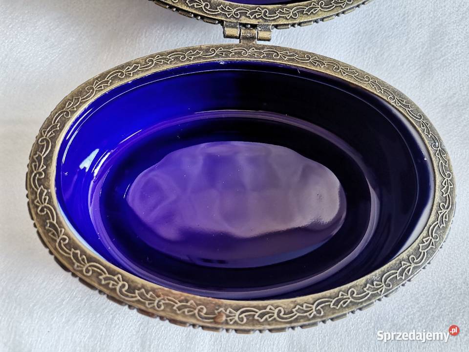 Stara szkatułka puzderko porcelana kobaltowa 3 Porcelana i szkło