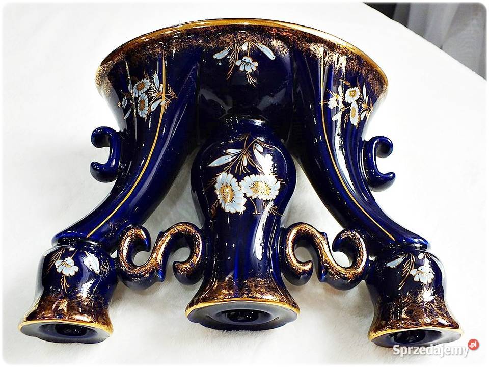 Kobaltowy Świecznik Porcelanowy Royal Porzellan Porcelana i szkło Żary sprzedam
