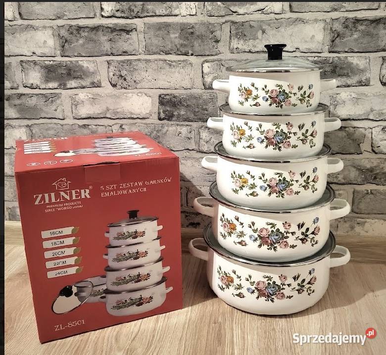 89 Garnki emalia drobne kwiatki Zabrze sprzedam