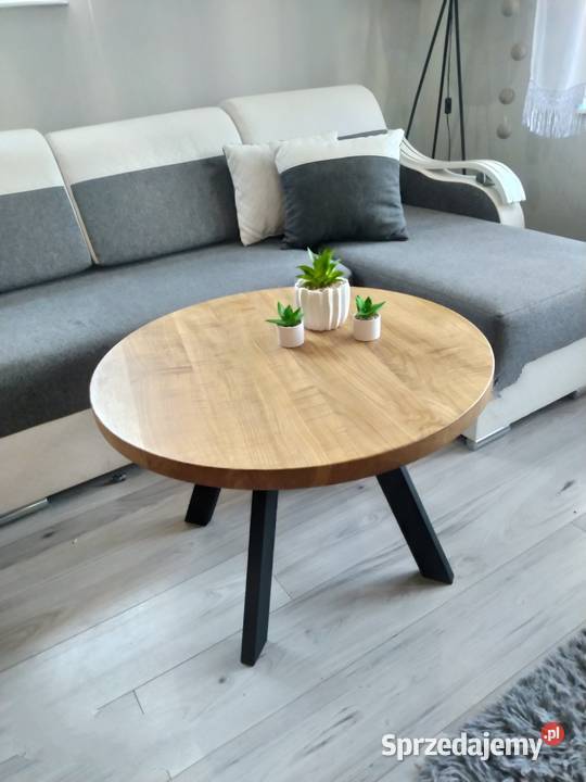 Stolik kawowy okrągły dąb lity 70 loft Warszawa