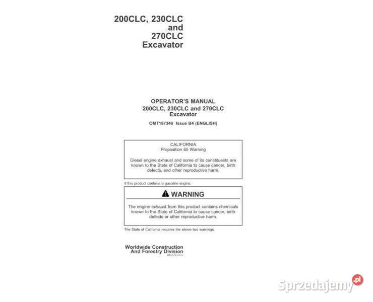 JOHN DEERE 200CLC 230CLC 270CLC Instrukcja Kielce
