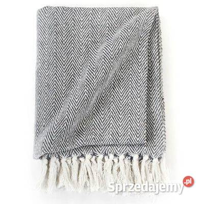 Bawełniana narzuta w jodełkę 125x150 granatowa