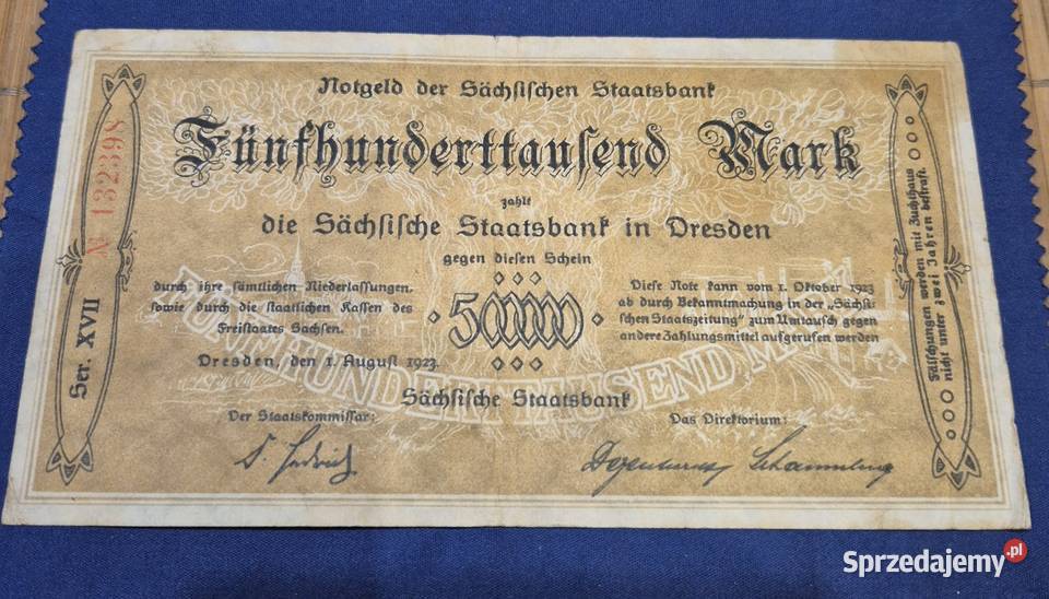 Banknot 1923 Pięćset tysięcy marek 500 Wałbrzych