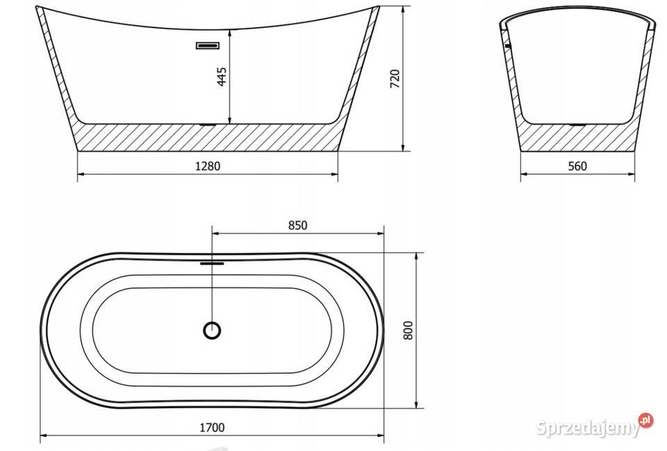 WANNA WOLNOSTOJĄCA BIAŁA 170x80 ZŁOTY syfon podlaskie Choroszcz