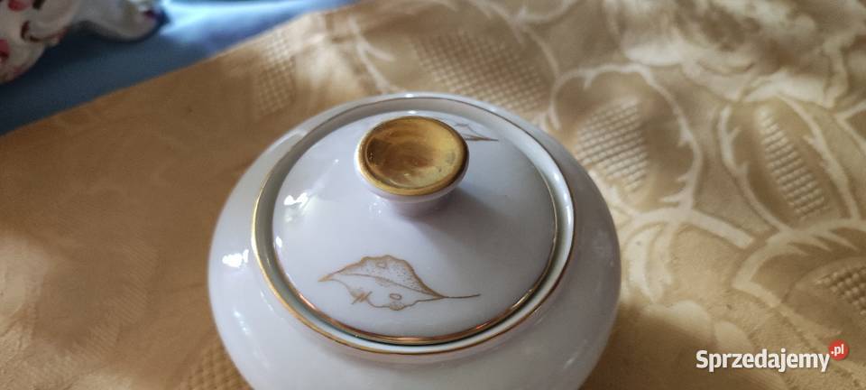 Mała cukiernica porcelana Weiswasser biel złoto