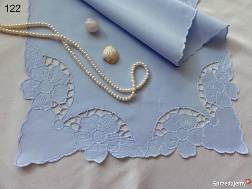 Serwetki bieżniki kolorowe niebieskie wyszywane