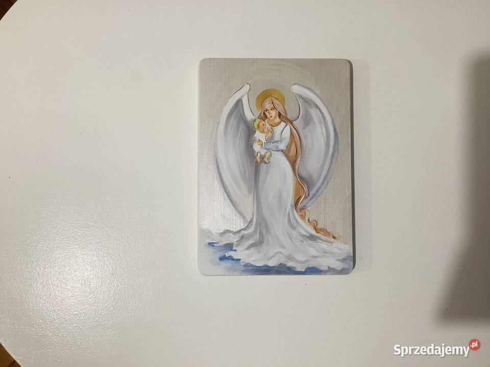 Anioł z dzieckiem malowany na desce Katowice