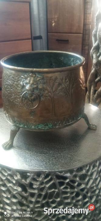 Doniczka mosiądz pojemnik z wytłoczonym wzorem Białystok