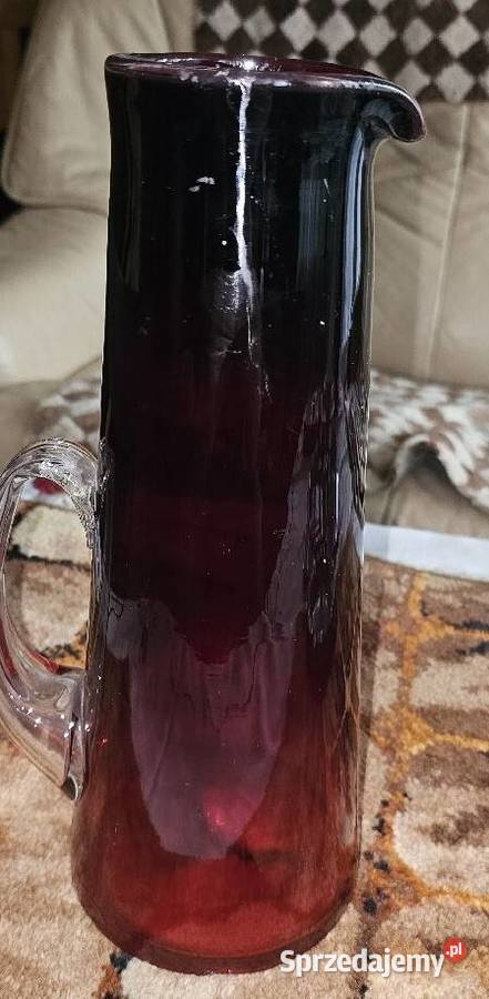 Rubinowy dzban z uchem z Ząbkowice PRL Vintage Katowice