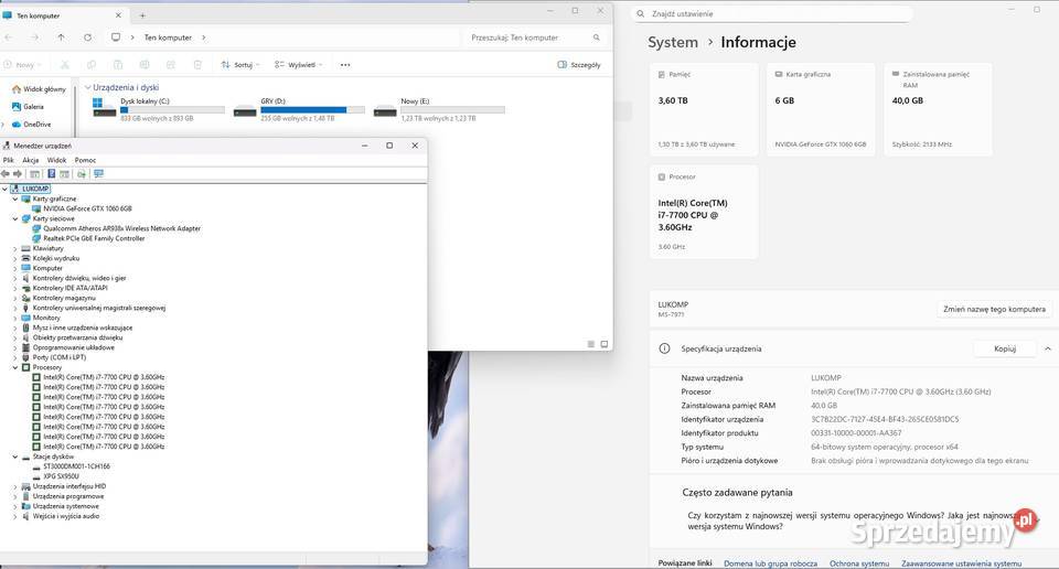 PC GAMING I77700GTX1060Ram 40GB DDR4SSD