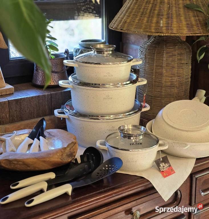 369 Garnki biały marmur 21 elementow Zilner Zabrze