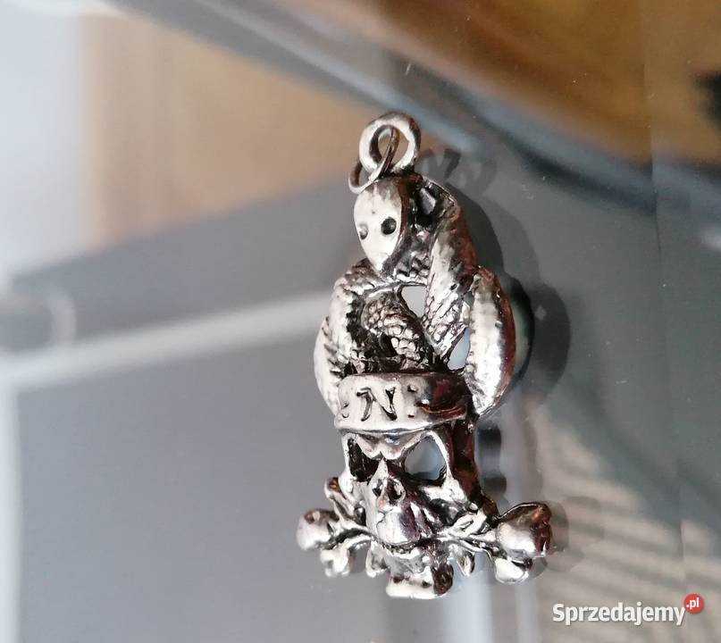 WYJĄTKOWA ZAWIESZKA CZASZKA KWIATY WĄŻ ZE STALI