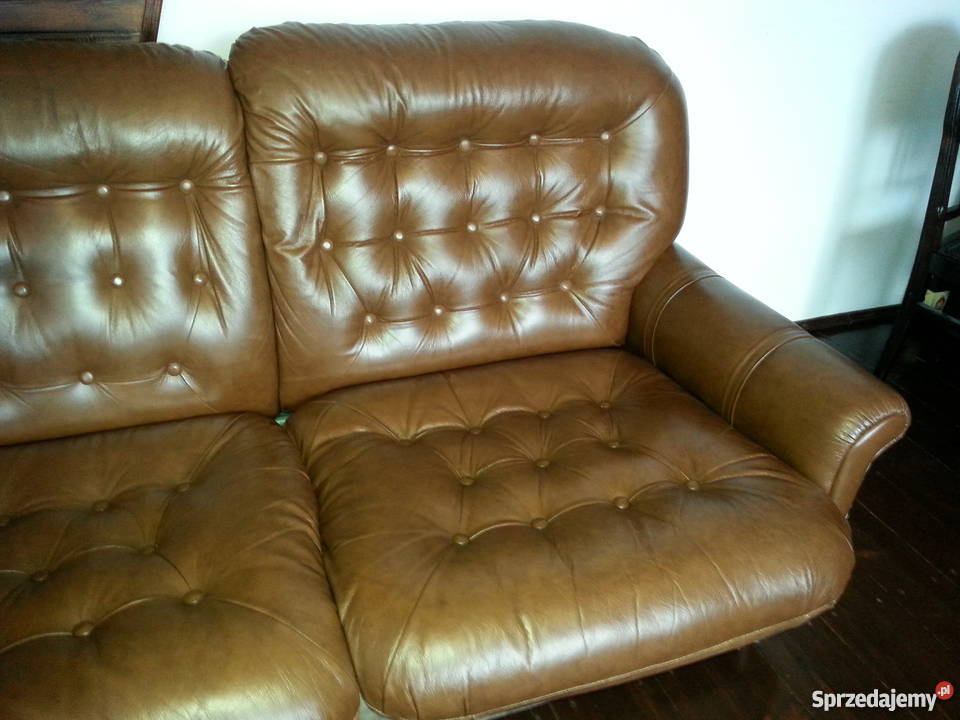 Skórzana kanapa sofa 2 fotele 2 pufy zestaw Suchedniów