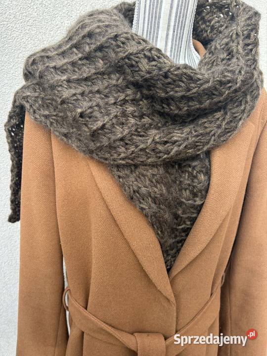 Szal damski brązowy ze złotą nicią handmade Olsztyn