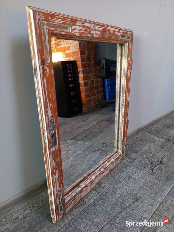 Lustro vintage stare okno drewniane ramka Rawicz