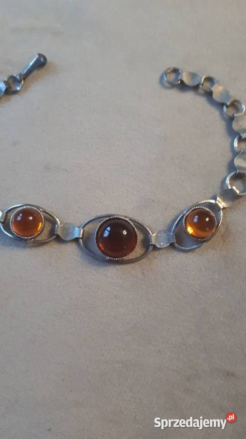 bransoletka srebrna z bursztynami sprzedam